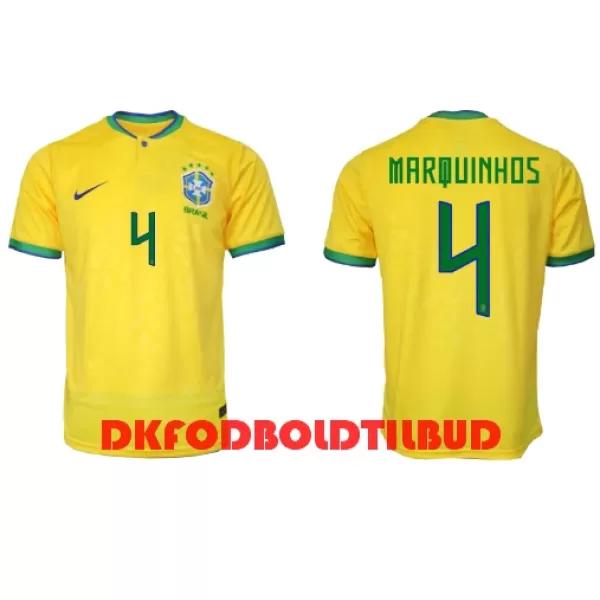 Brasilien Marquinhos 4 Fodboldtrøje Herre Hjemmebane VM 2022