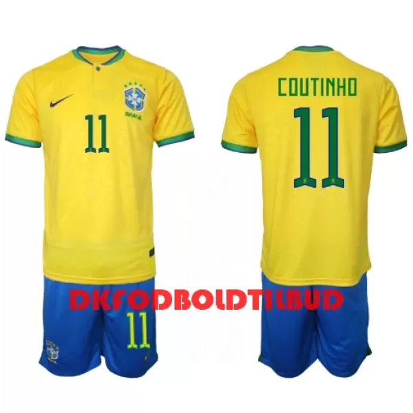 Brasilien Philippe Coutinho 11 Fodboldtrøje Børn Hjemmebane VM 2022