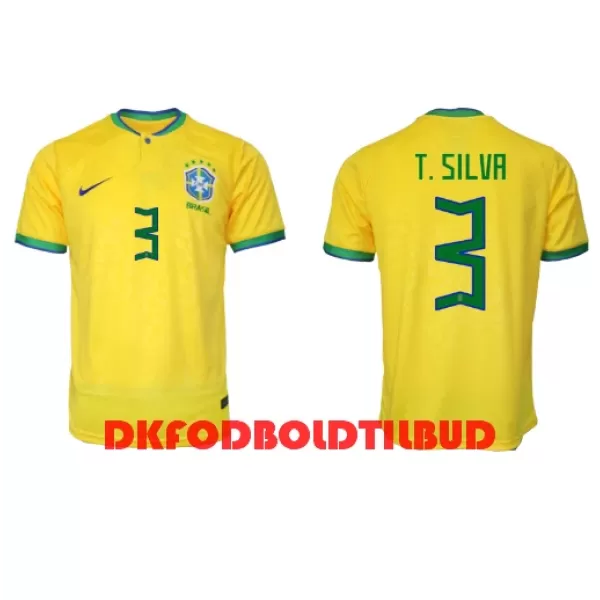 Brasilien Thiago Silva 3 Fodboldtrøje Herre Hjemmebane VM 2022